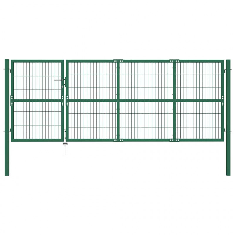 Brama ogrodowa ze słupkami 350x120 cm, stal, zielona