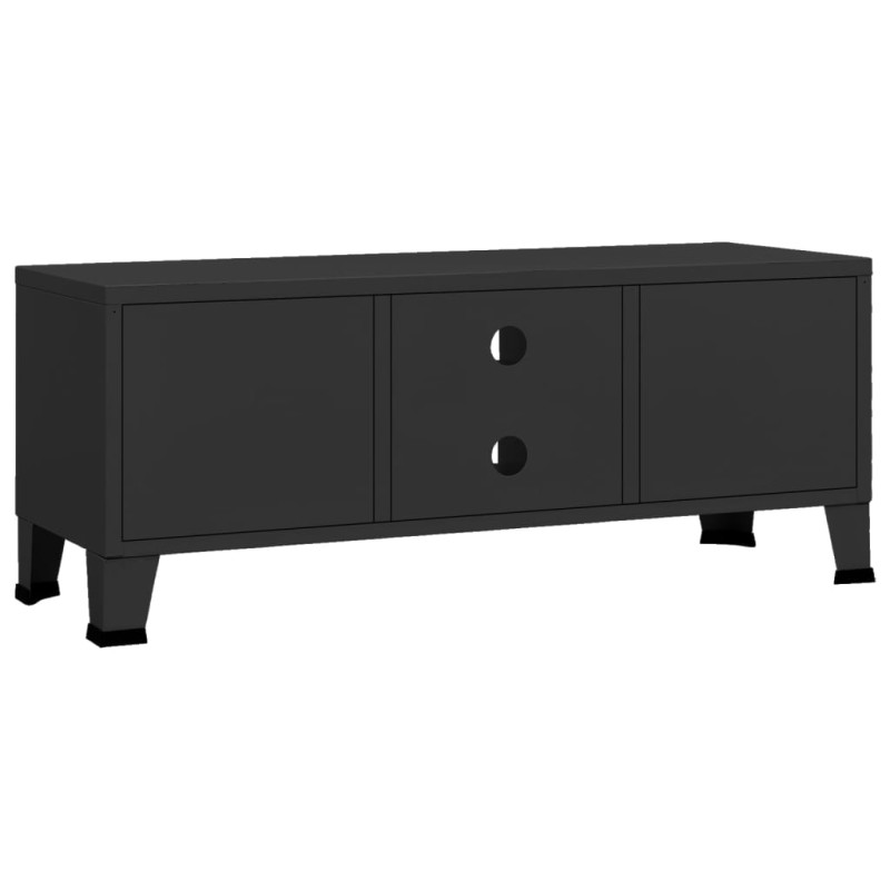 Industrialna szafka pod TV, czarna, 105x35x42 cm, metalowa