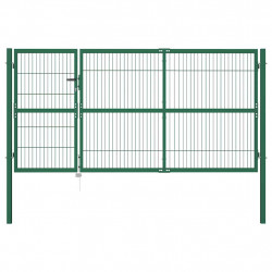 Brama ogrodowa ze słupkami 350x140 cm, stal, zielona