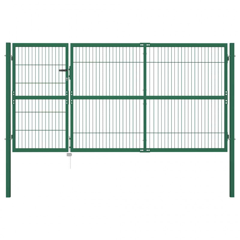 Brama ogrodowa ze słupkami 350x140 cm, stal, zielona