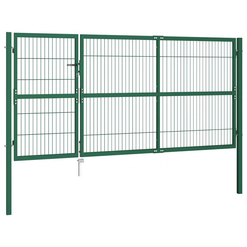 Brama ogrodowa ze słupkami 350x140 cm, stal, zielona