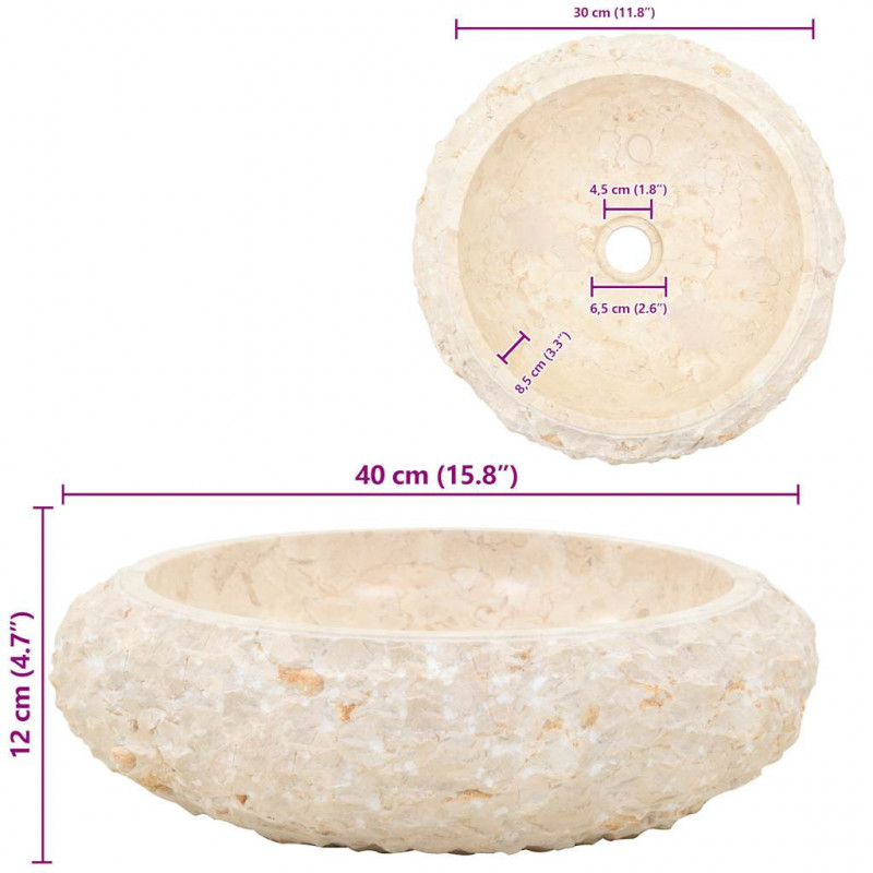 Umywalka, 40 x 12 cm, marmurowa, kremowa