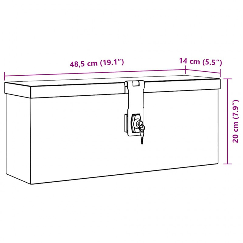 Aluminiowa skrzynia, 48,5 x 14 x 20 cm, srebrna