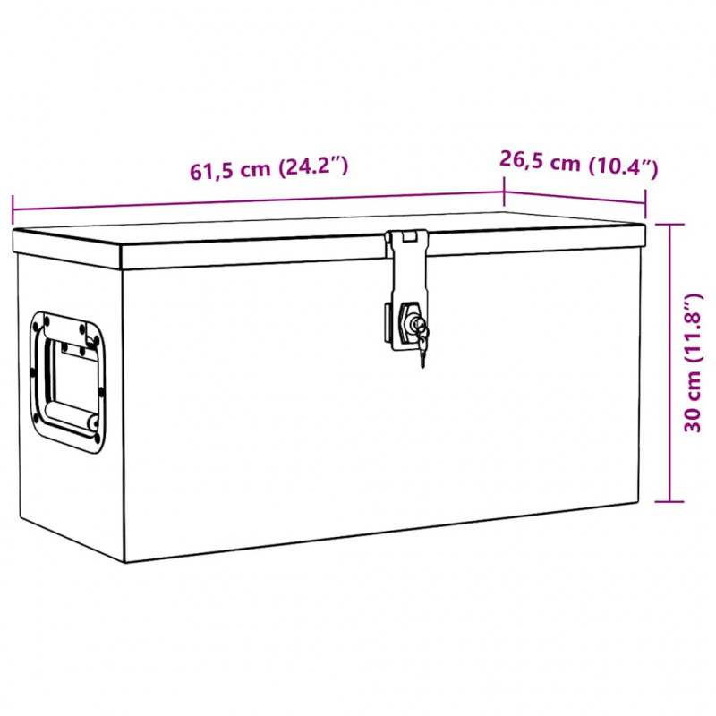 Aluminiowa skrzynia, 61,5 x 26,5 x 30 cm, srebrna