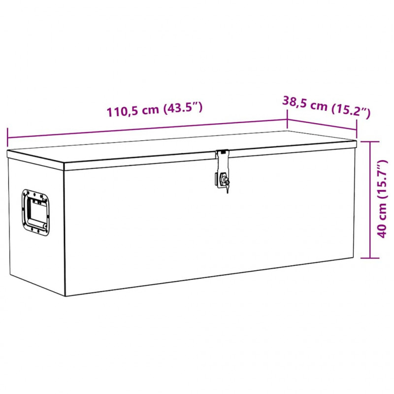 Aluminiowa skrzynia, 110,5 x 38,5 x 40 cm, srebrna