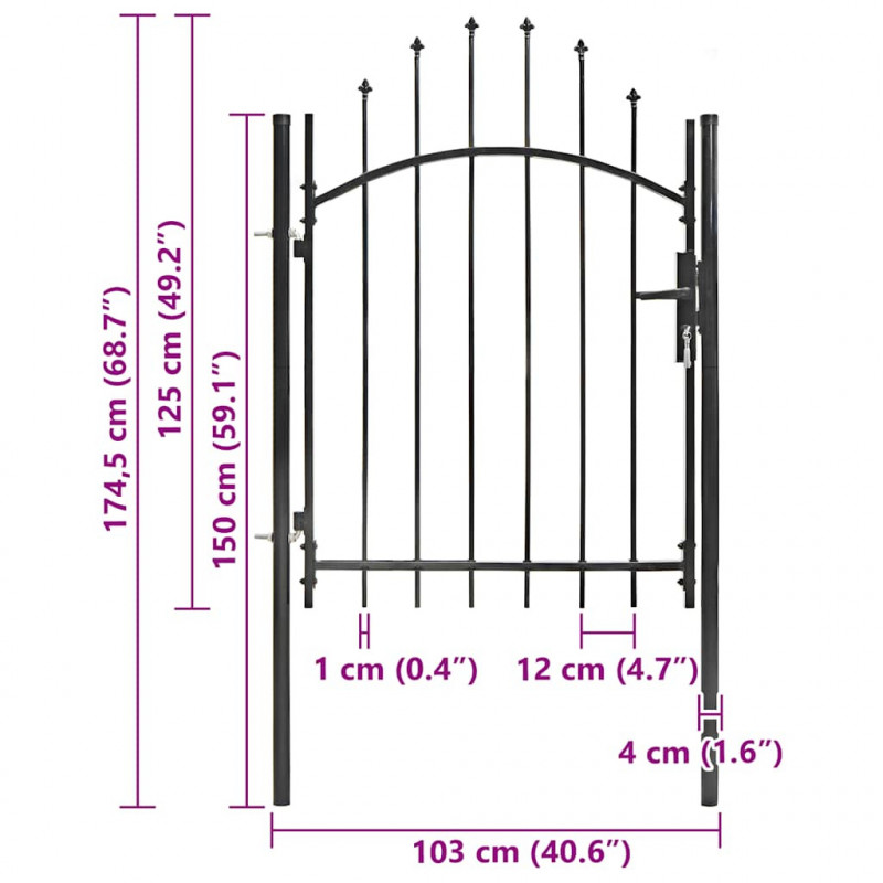 Brama ogrodowa Woerden, stal, 1x1,25 m, czarna