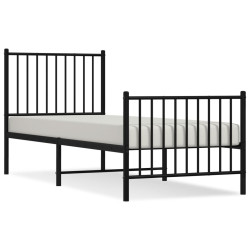 Metalowa rama łóżka z wezgłowiem i zanóżkiem, czarna, 75x190 cm
