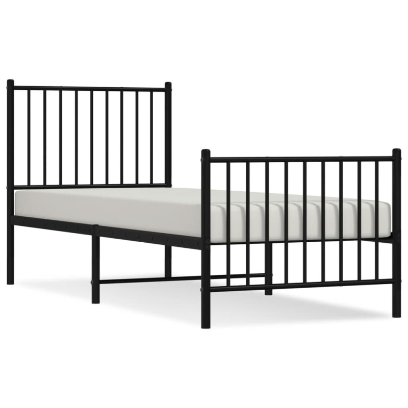 Metalowa rama łóżka z wezgłowiem i zanóżkiem, czarna, 75x190 cm
