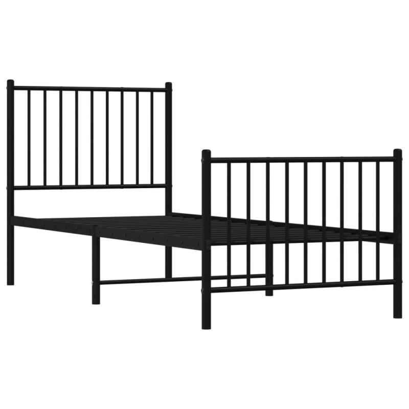 Metalowa rama łóżka z wezgłowiem i zanóżkiem, czarna, 75x190 cm