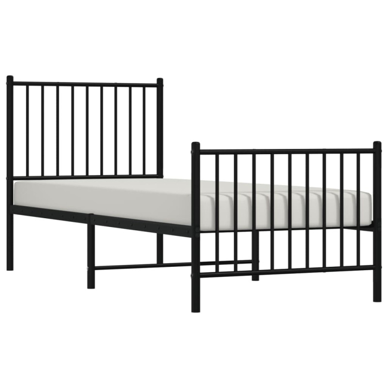 Metalowa rama łóżka z wezgłowiem i zanóżkiem, czarna, 75x190 cm