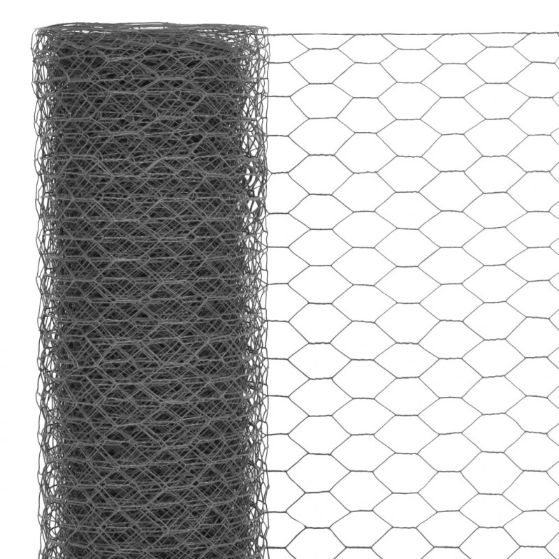 Ogrodzenie z siatki, stal i PVC, 25x0,75 m, szare