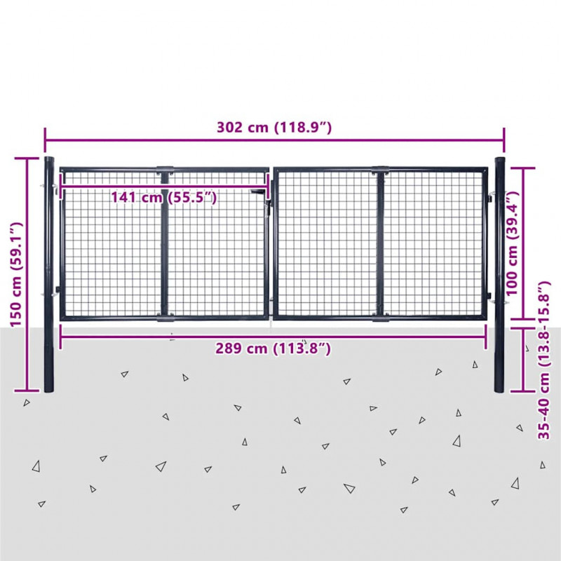 Brama ogrodowa z siatki ocynkowanej, stal 300x100 cm, szara