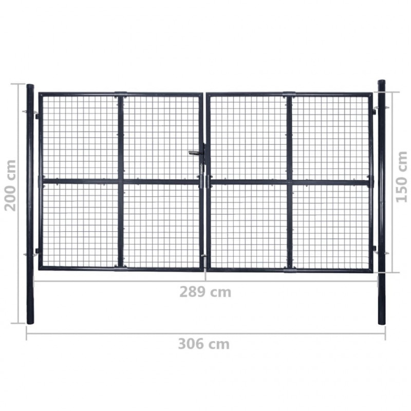 Brama ogrodowa z siatki ocynkowanej, stal 300x150 cm, szara