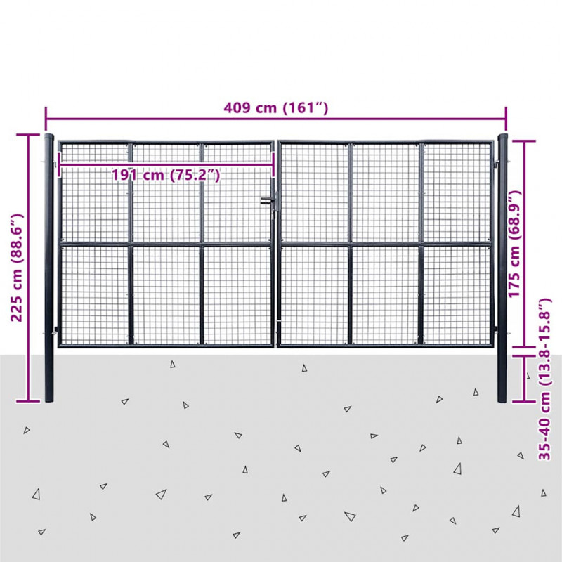 Brama ogrodowa z siatki ocynkowanej, stal 400x200 cm, szara