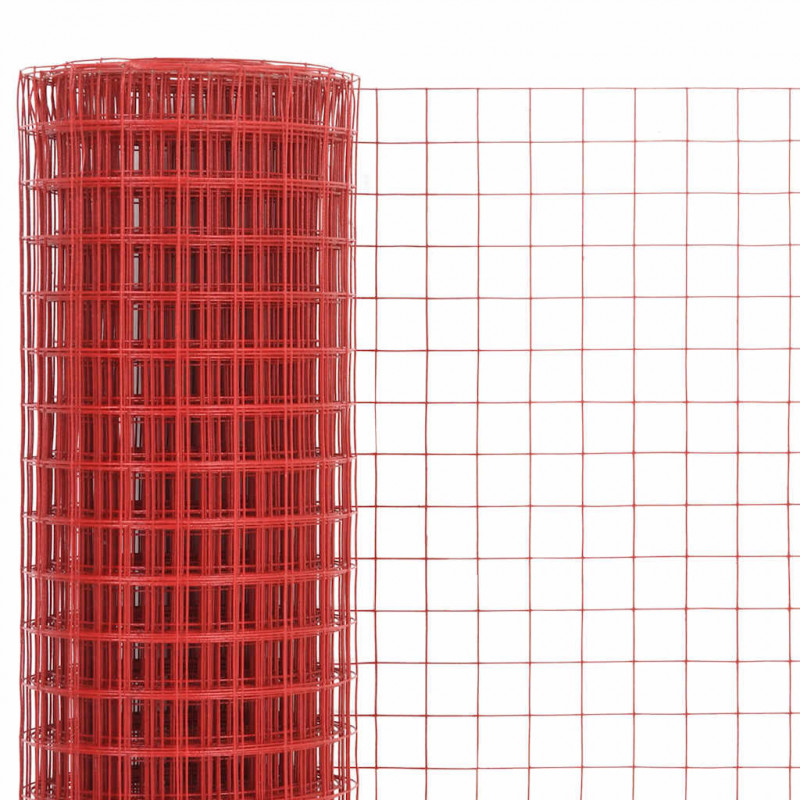Ogrodzenie z siatki, stal i PVC, 25x1 m, czerwone