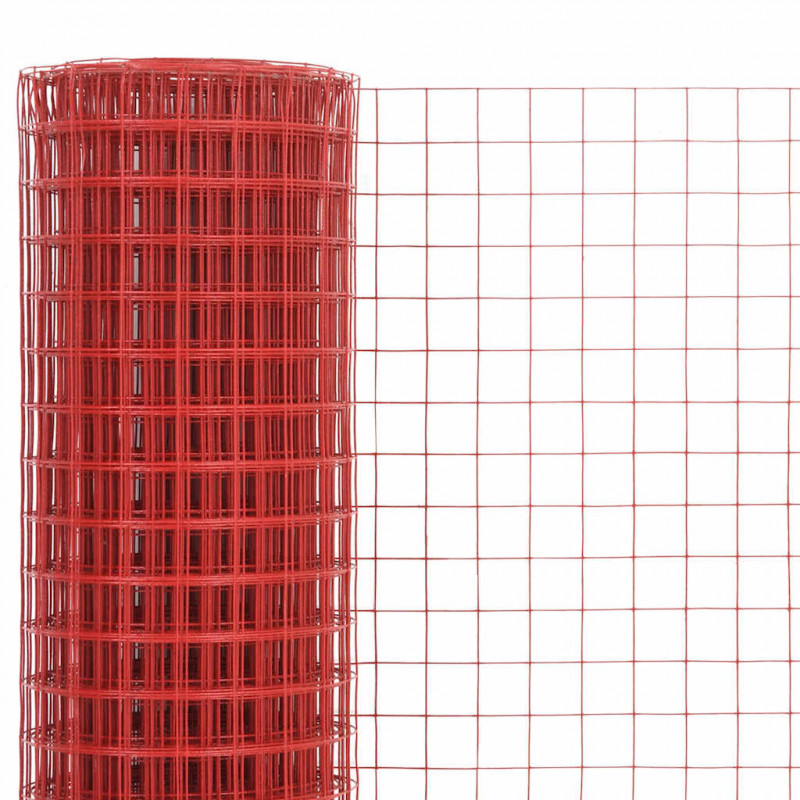 Ogrodzenie z siatki, stal i PVC, 25x0,5 m, czerwone