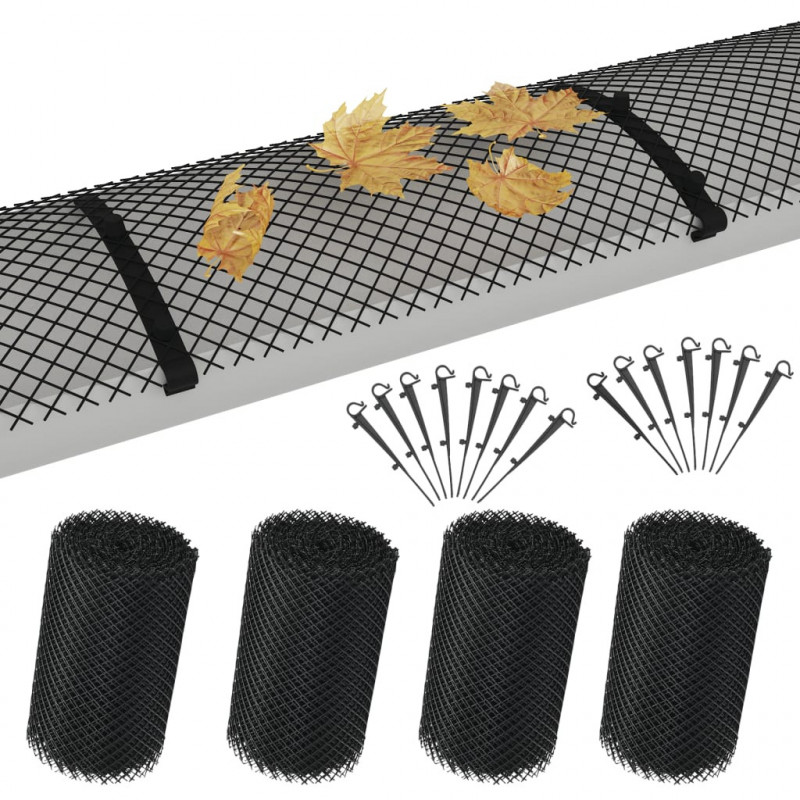 4 szt. siatki ochronnej do rynny z mocowaniami, HDPE, 1,08 m²