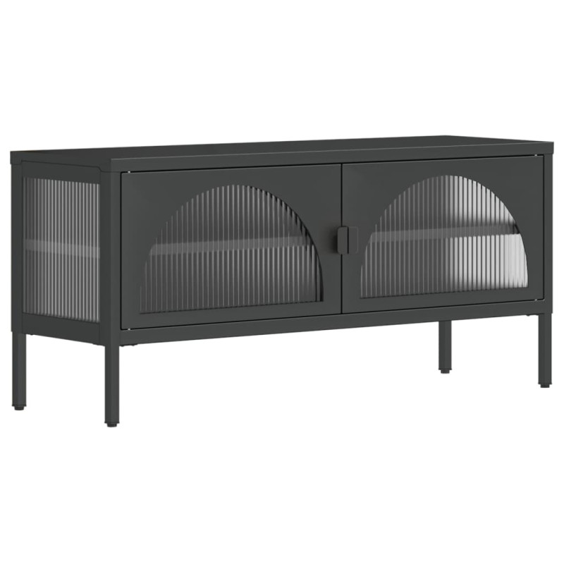 Szafka pod telewizor, czarna, 105x35x50 cm, szkło i stal