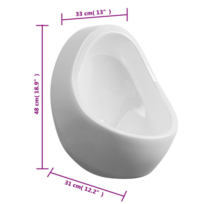 Pisuar wiszący z zaworem spłukującym, ceramiczny, biały