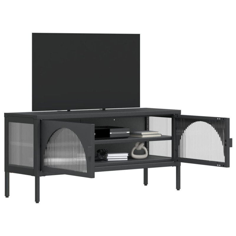 Szafka pod telewizor, czarna, 105x35x50 cm, szkło i stal