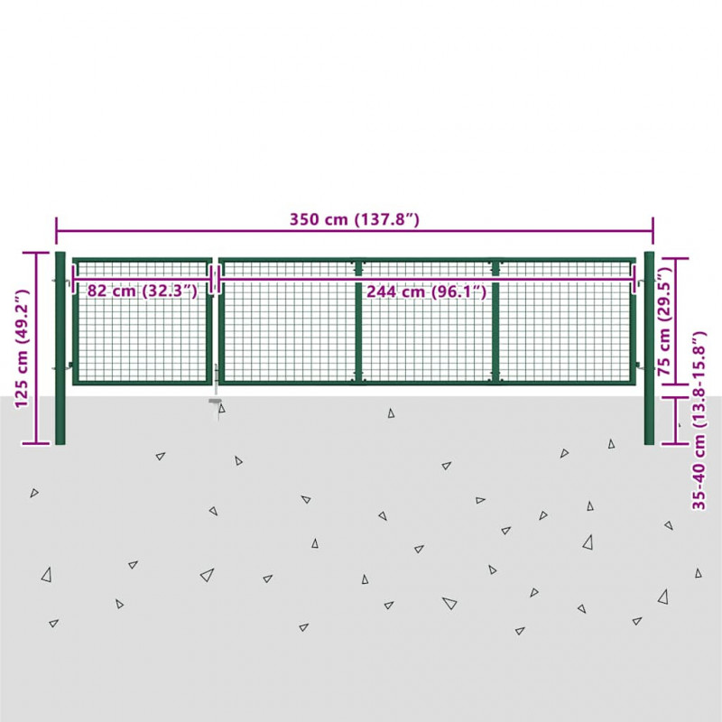 Brama ogrodowa stalowa 350x100 cm zielona