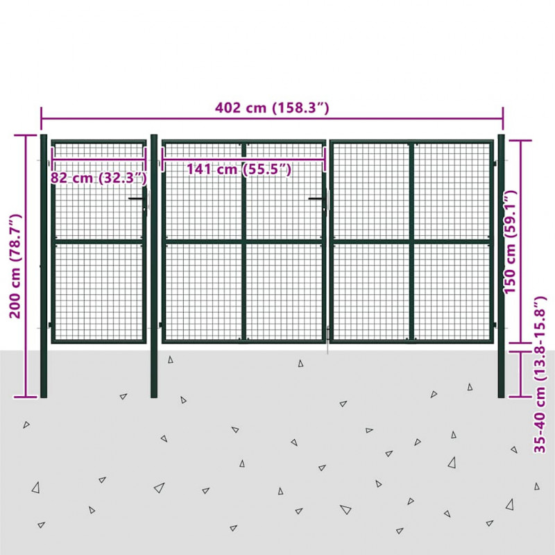 Brama ogrodowa stalowa 400x150 cm zielona
