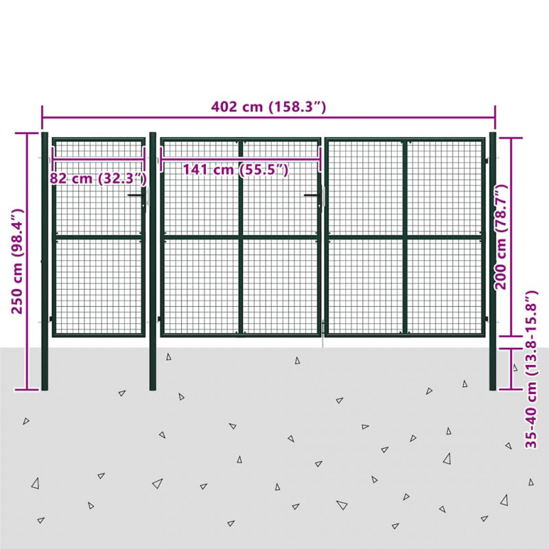 Brama ogrodowa stalowa 400x200 cm zielona