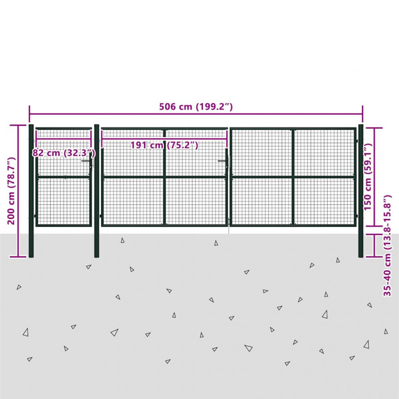 Brama ogrodowa stalowa 500x150 cm zielona