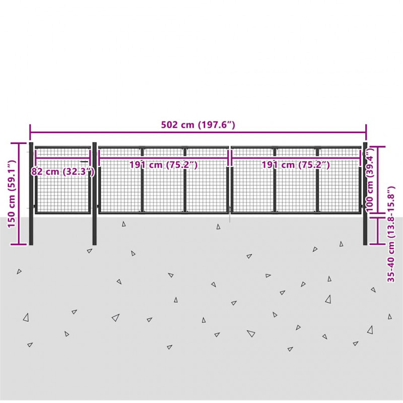 Brama ogrodzeniowa, stal, 500 x 100 cm, antracytowa