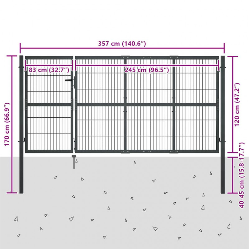 Brama ogrodowa ze słupkami stalowa 350x120 cm antracyt