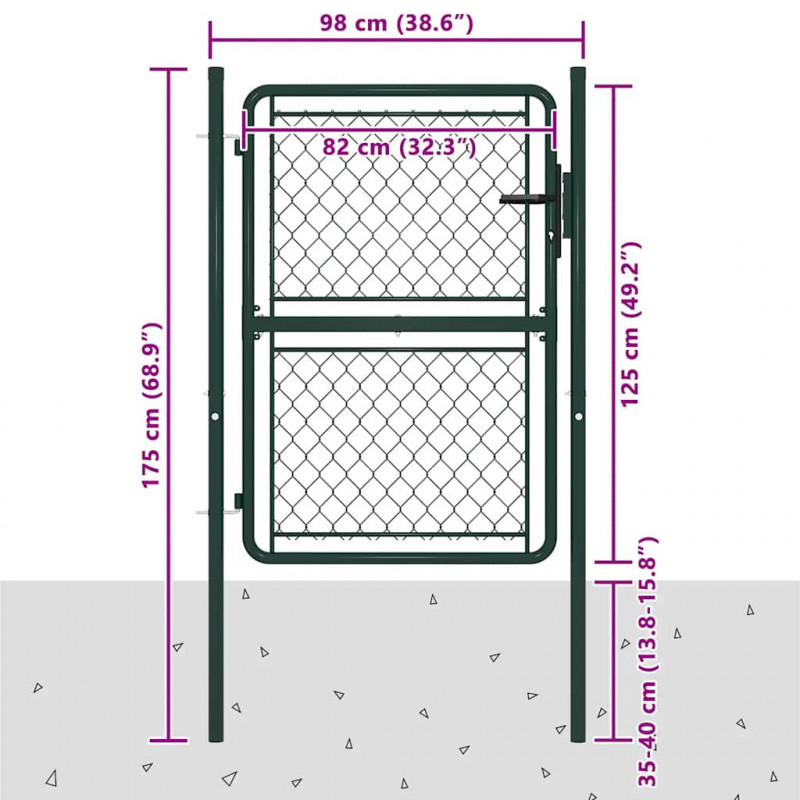 Brama ogrodowa stalowa 100x125 cm zielona