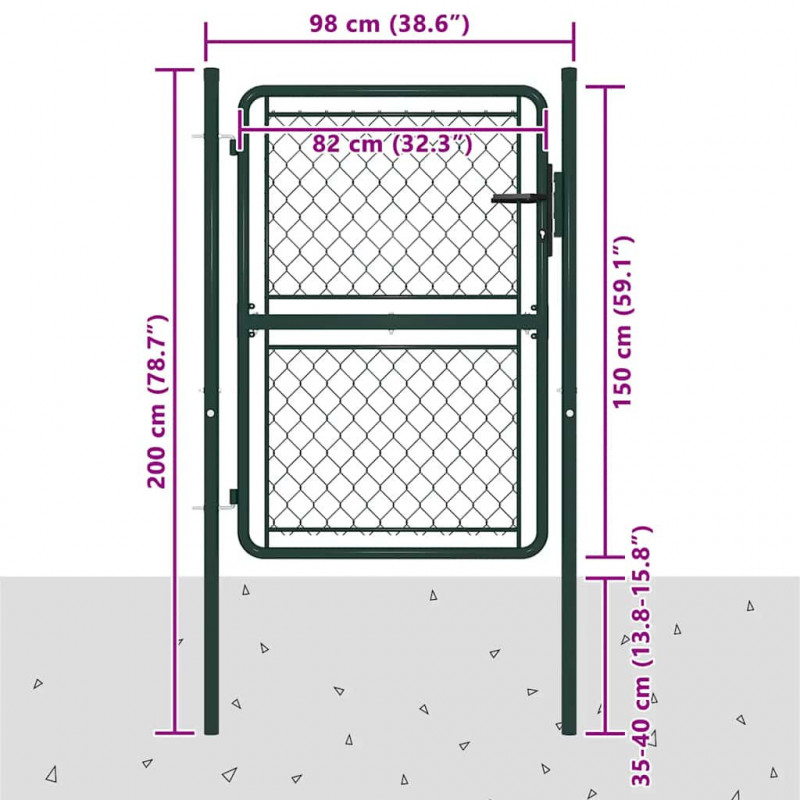 Brama ogrodowa stalowa 100x150 cm zielona