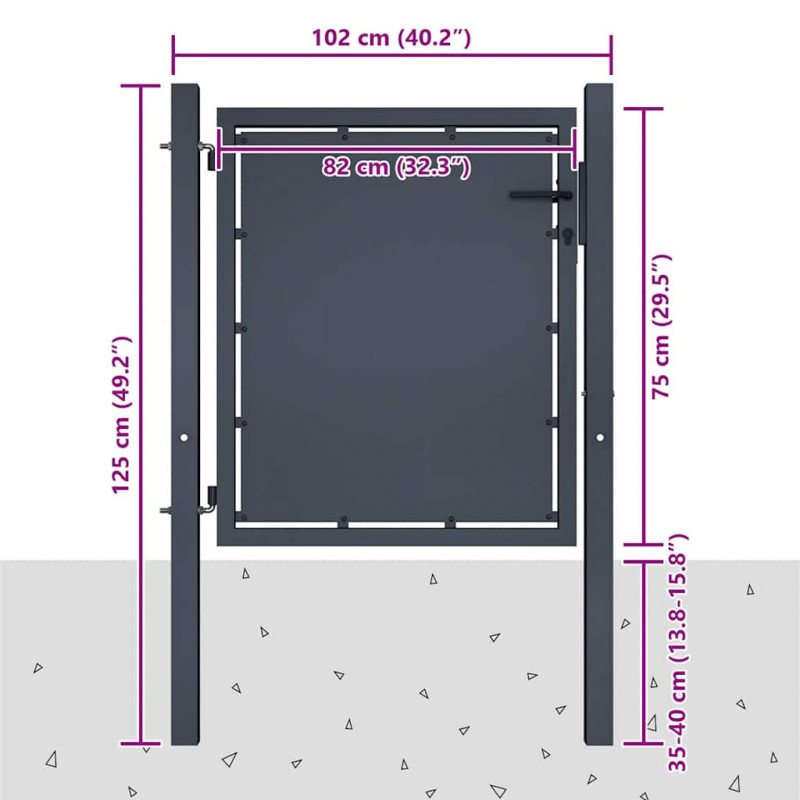 Brama ogrodowa stalowa 100x75 cm antracytowa