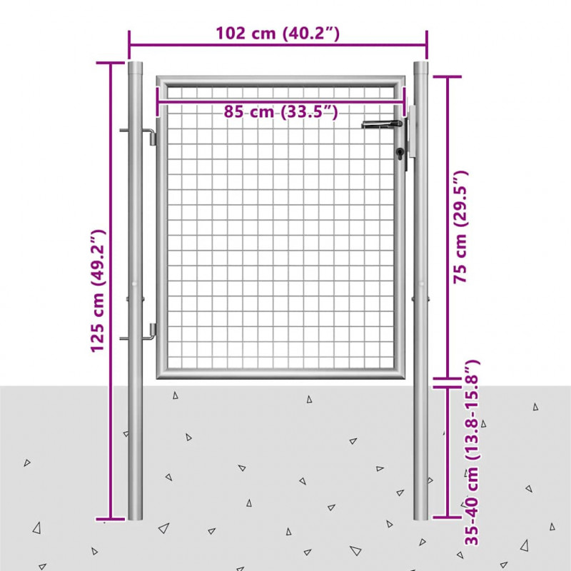 Brama ogrodowa ocynkowana stal 100x75 cm srebrna