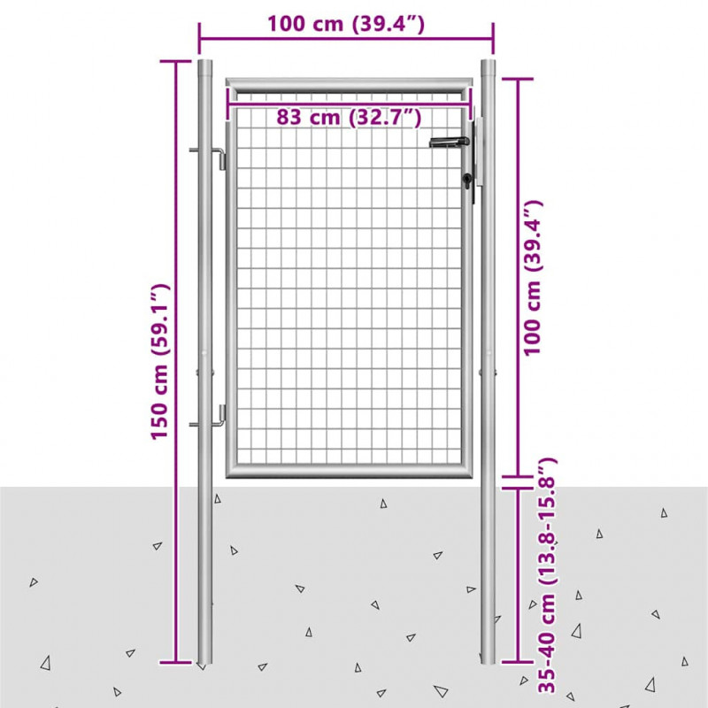 Brama ogrodowa ocynkowana stal 100x100 cm srebrna