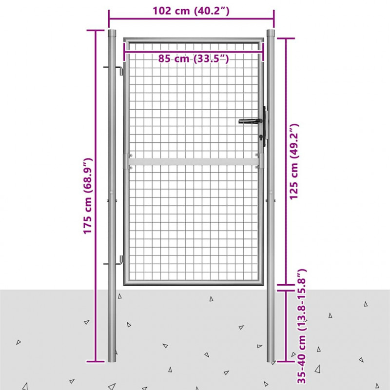 Brama ogrodowa ocynkowana stal 100x125 cm srebrna
