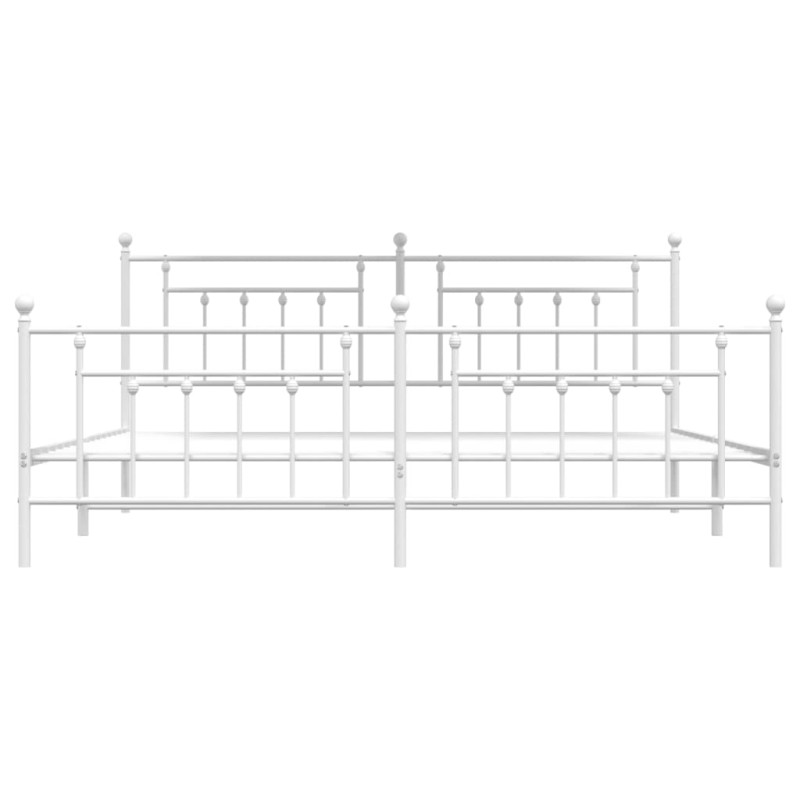 Metalowa rama łóżka z wezgłowiem i zanóżkiem, biała, 200x200 cm