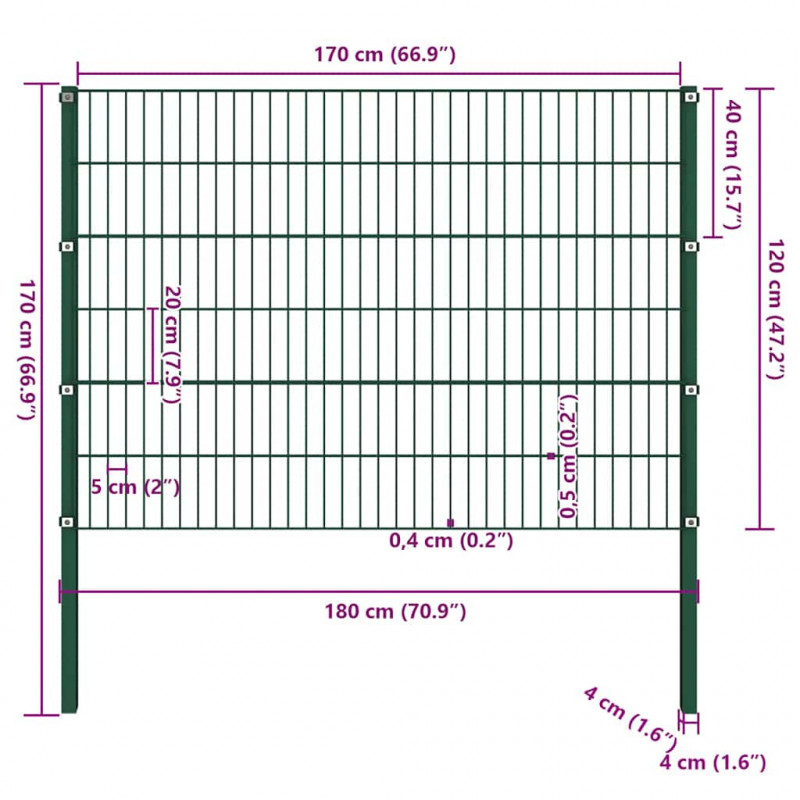 Panel ogrodzeniowy ze słupkami żelaznymi 176,5x120 cm zielony