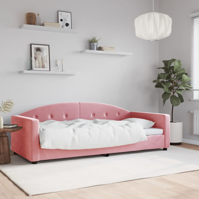 Sofa z funkcją spania, różowa, 90x200 cm, obita aksamitem