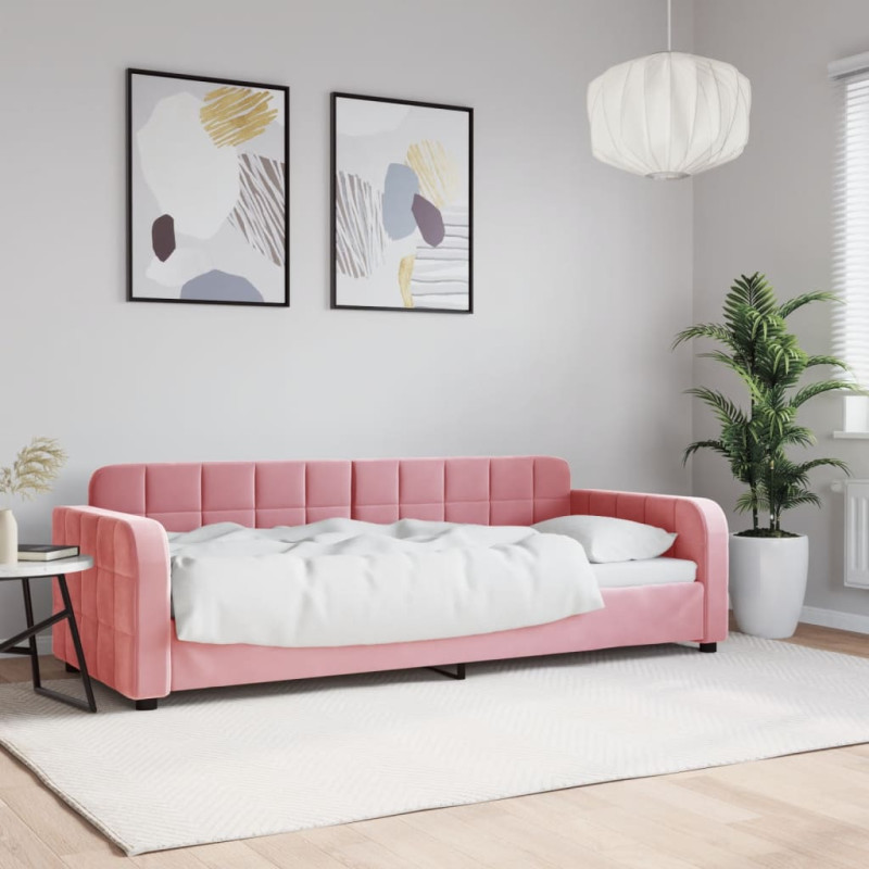 Sofa z funkcją spania, różowa, 80x200 cm, obita aksamitem