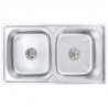 Zlew kuchenny z sitkiem i syfonem, podwójny, stal nierdzewna