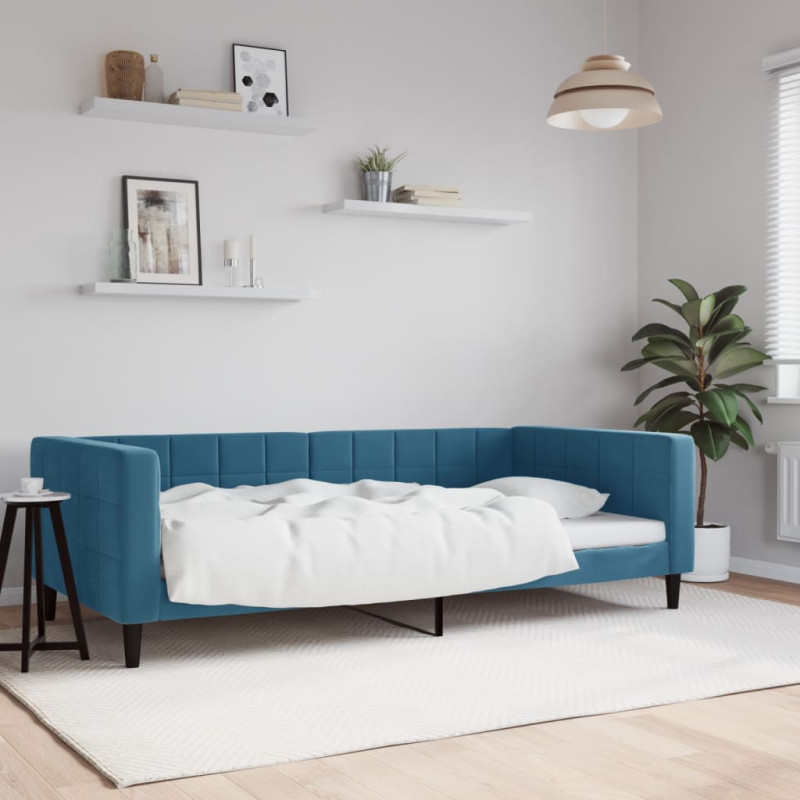 Sofa z funkcją spania, niebieska, 100x200 cm, obita aksamitem