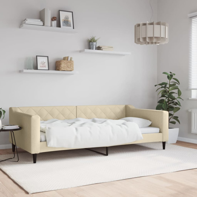 Sofa z funkcją spania, kremowa, 100x200 cm, obita tkaniną