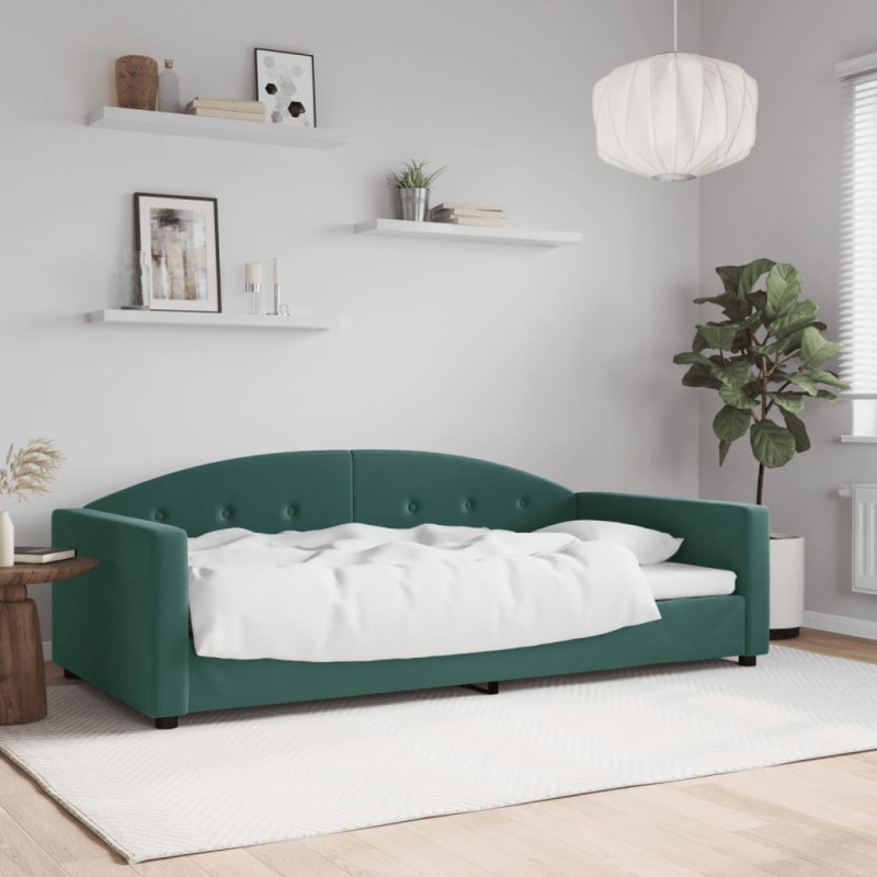 Sofa z funkcją spania, ciemnozielona, 100x200 cm, aksamitna