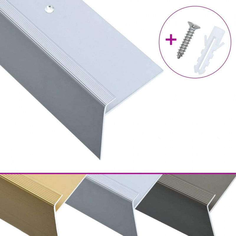 Profile schodowe, kształt F, 15 szt., aluminium, 134 cm, srebro