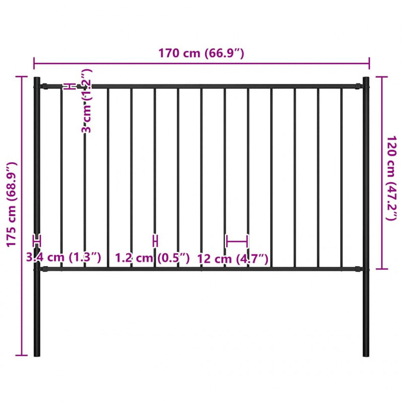 Panel ogrodzeniowy Woerden ze słupkami stalowymi 1,7x1,25 m czarny