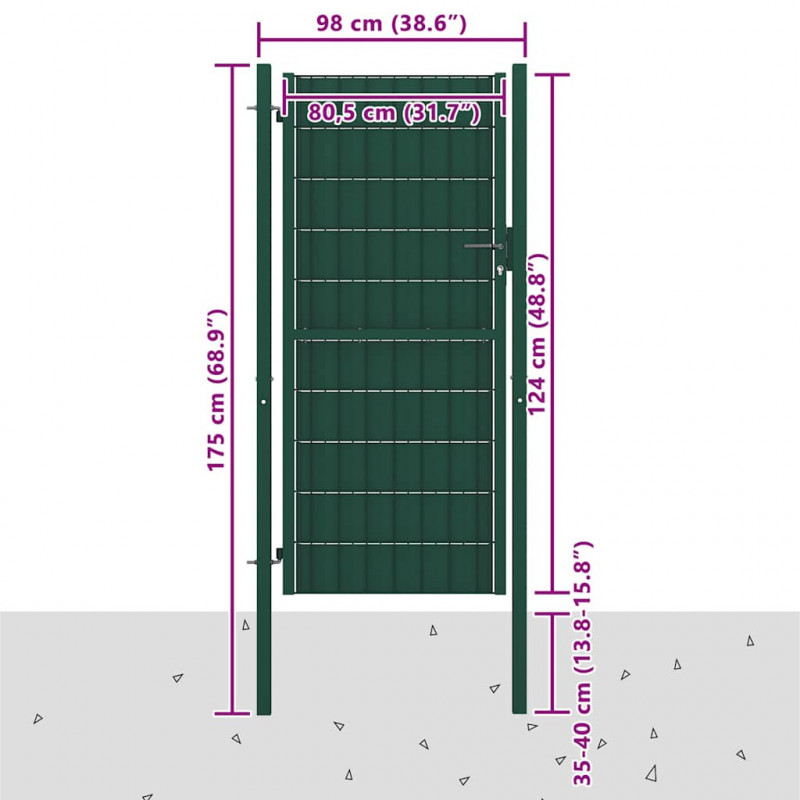 Brama ogrodzeniowa PVC i stalowa 100x124 cm zielona
