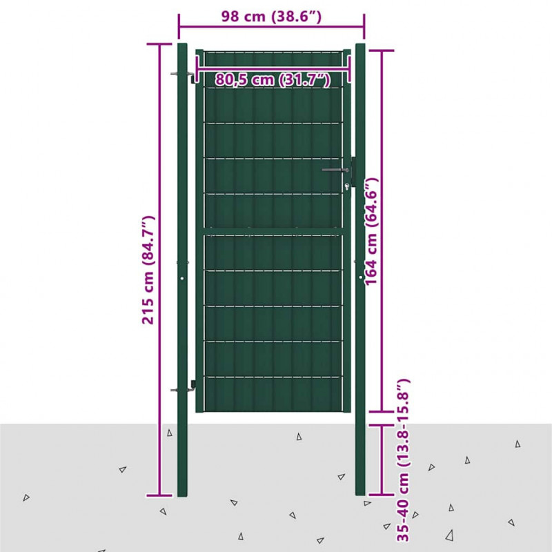 Brama ogrodzeniowa PVC i stalowa 100x164 cm zielona