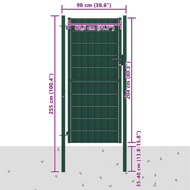 Brama ogrodzeniowa PVC i stalowa 100x204 cm zielona