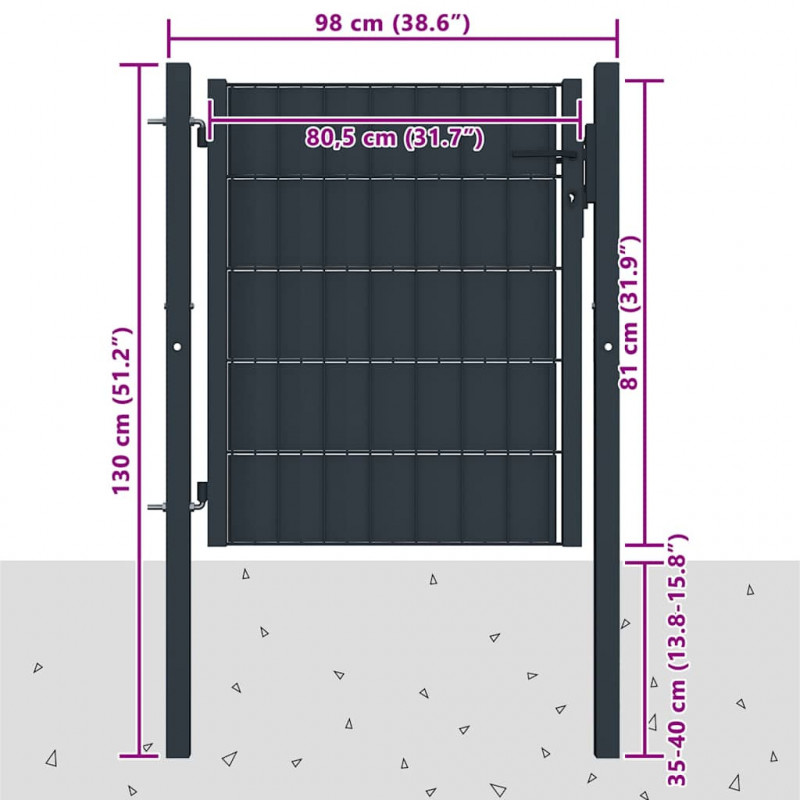 Brama ogrodzeniowa PVC i stal 100x81 cm Antracyt